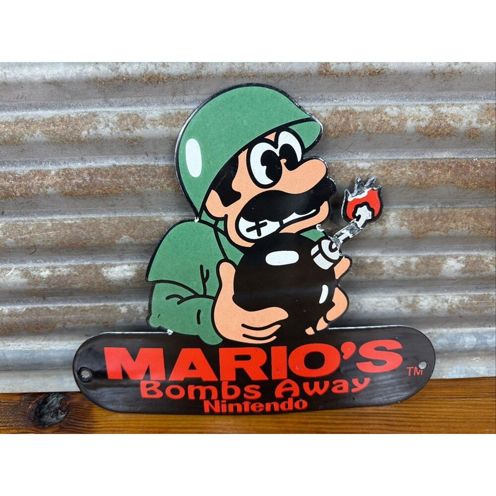 Porcelain Mario’s Bombs Away Nintendo Sign 10" Sigle Sided